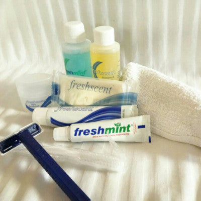 Male Hygiene Kit - Razor, toothbrush, shave cream, soap, deodorant, mouthwash, shampoo/body wash.